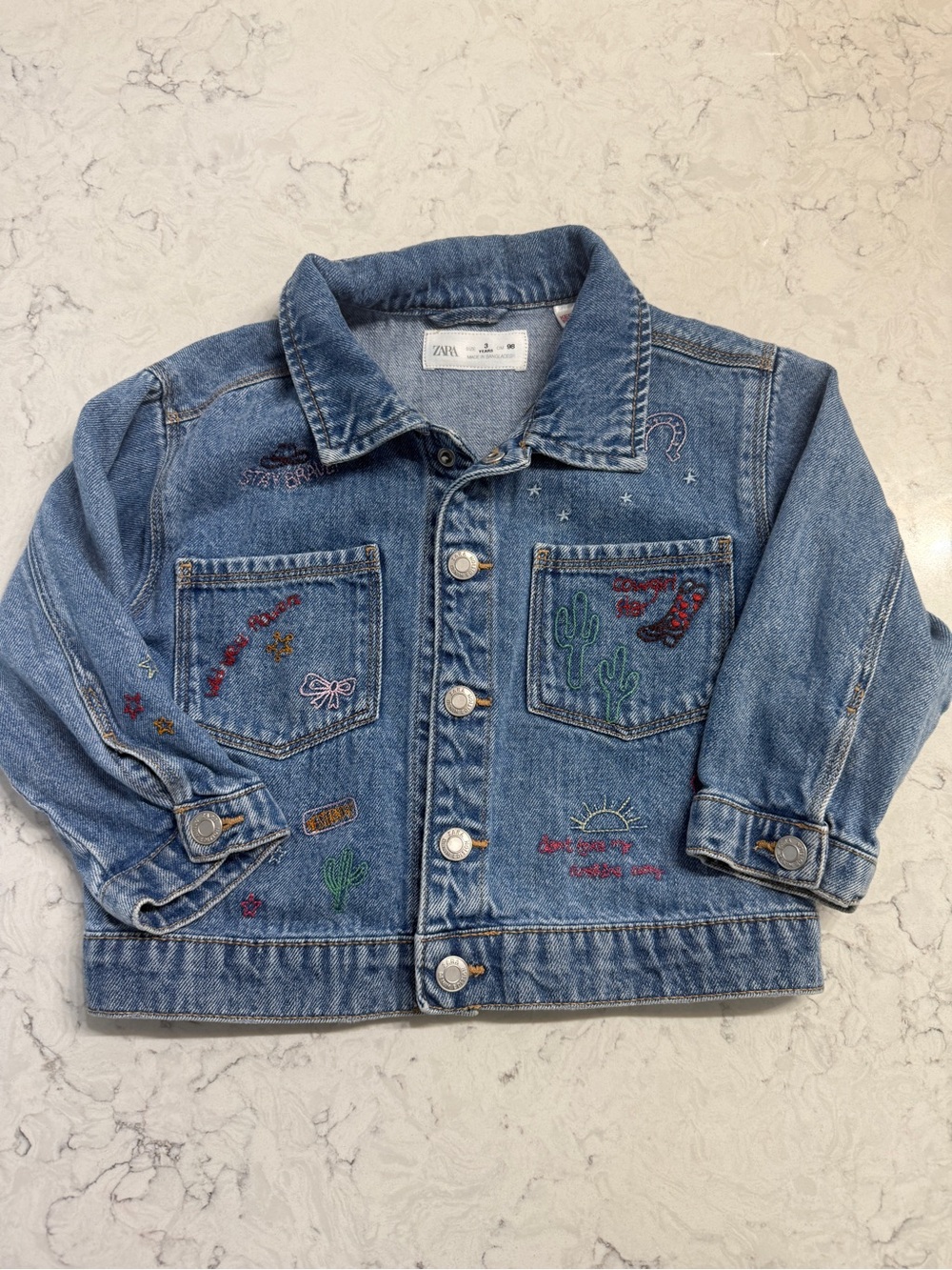 Zara Blue Embroidered Kids Denim Jacket Size 3 Years